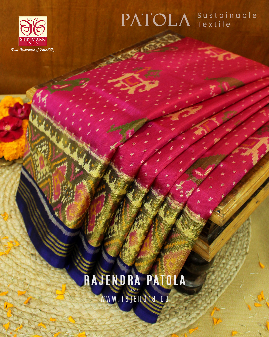 Traditional Hathi Popat Dana Bhat Single Ikat Rajkot Patola Saree