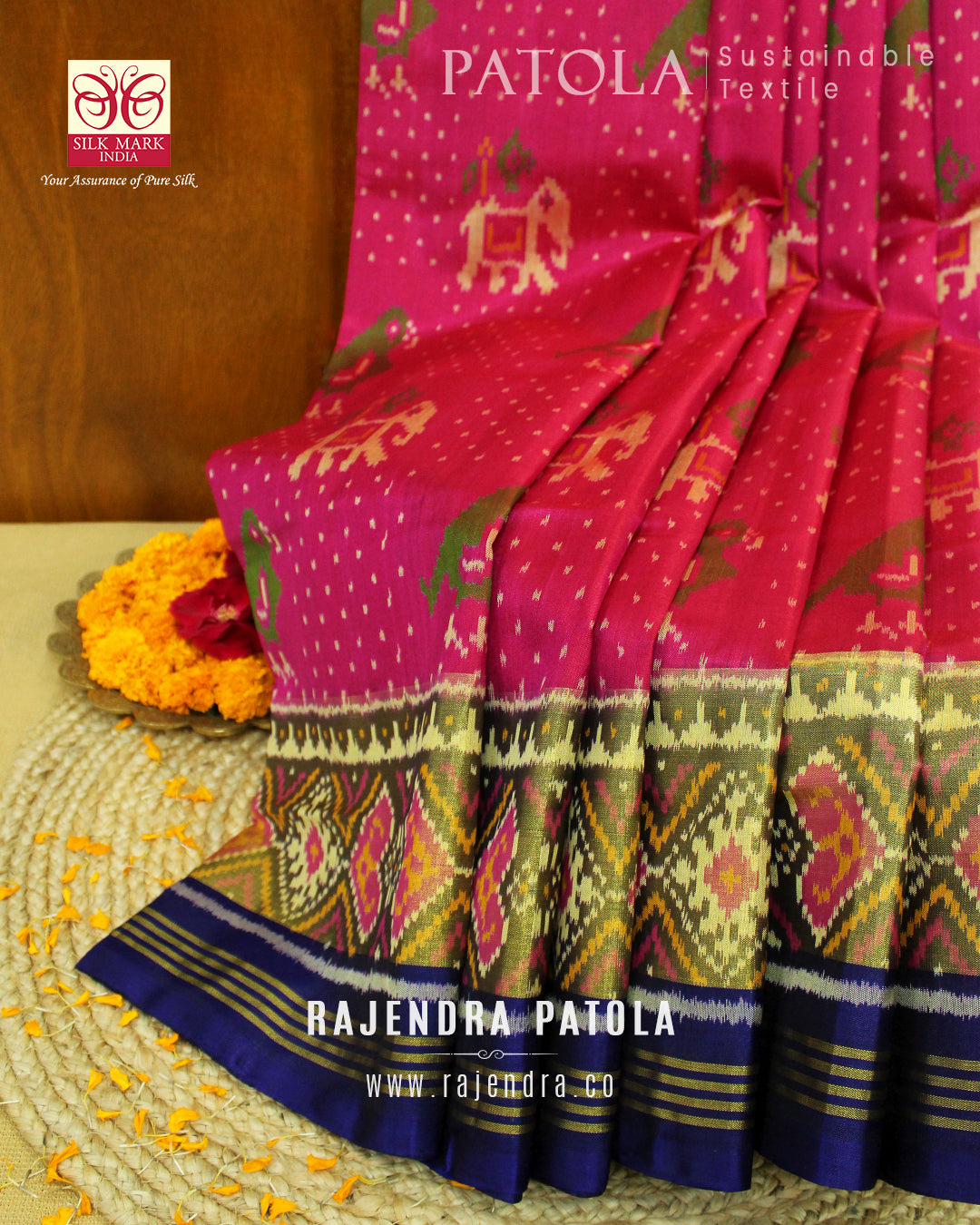 Traditional Hathi Popat Dana Bhat Single Ikat Rajkot Patola Saree