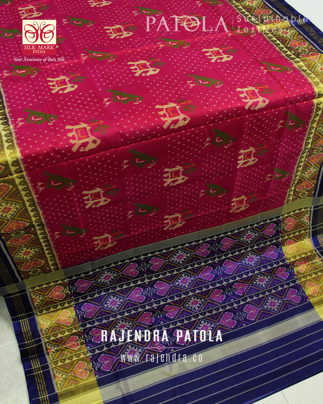Traditional Hathi Popat Dana Bhat Single Ikat Rajkot Patola Saree