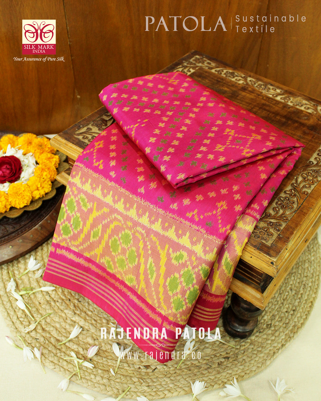 Traditional Bandhani Bhat Single Ikat Rajkot Patola Saree