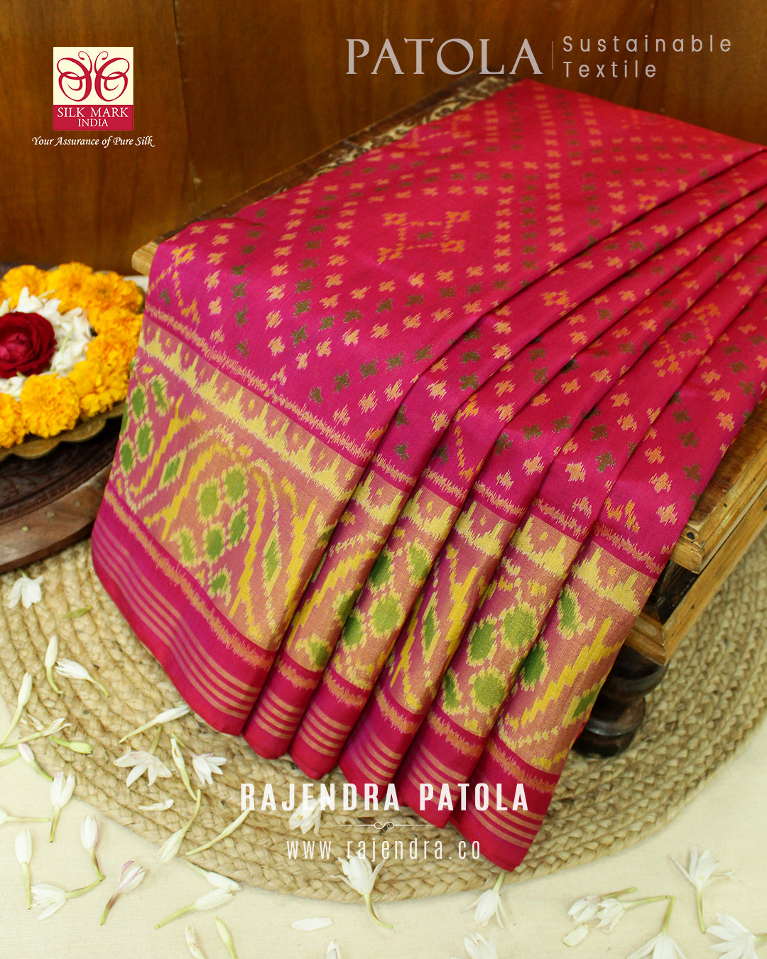 Traditional Bandhani Bhat Single Ikat Rajkot Patola Saree