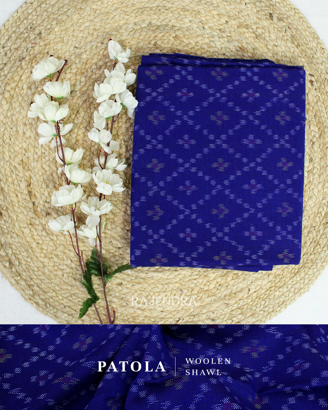 Handwoven Bandhani Bhat Blue Woolen Patola Shawls