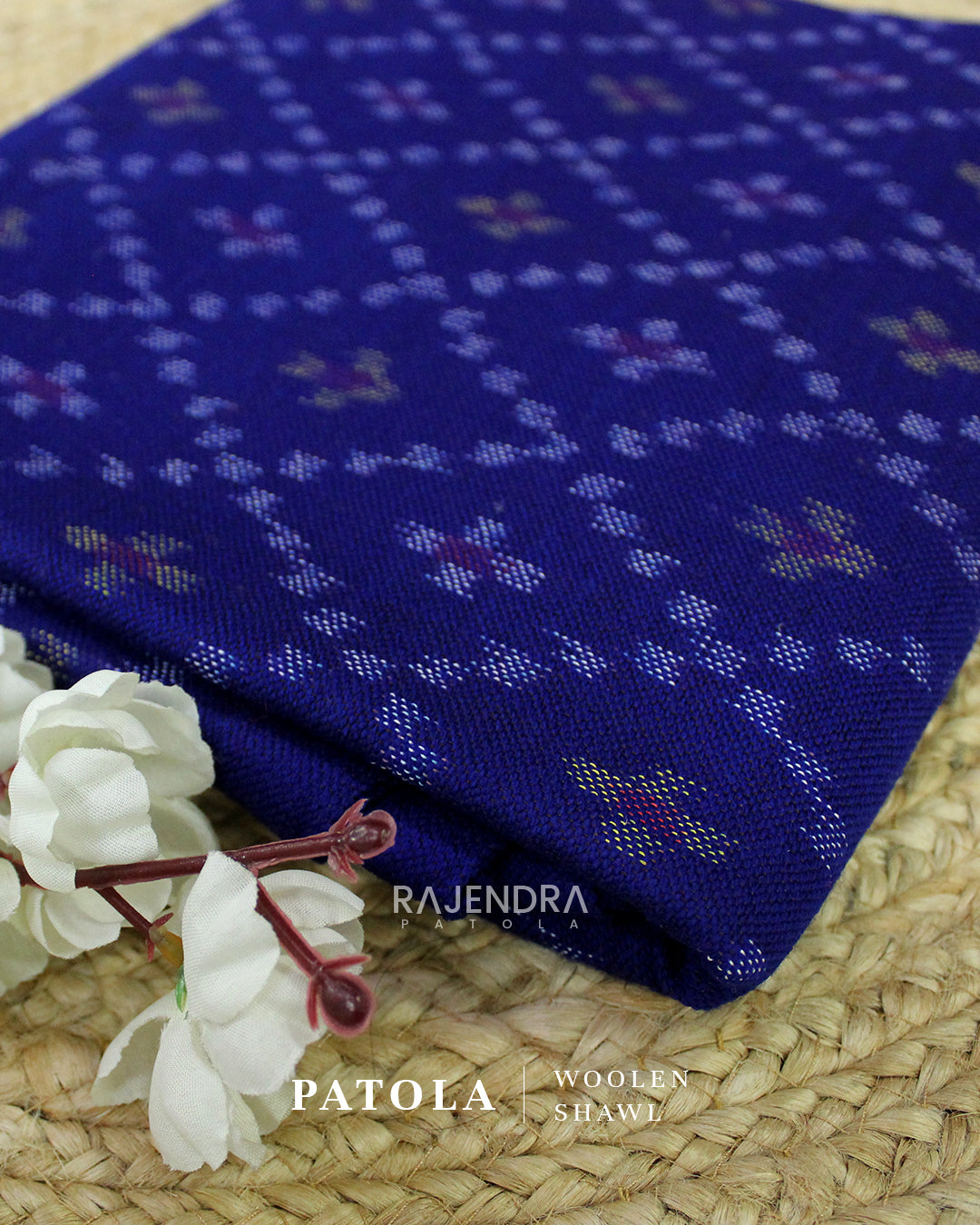Handwoven Bandhani Bhat Blue Woolen Patola Shawls