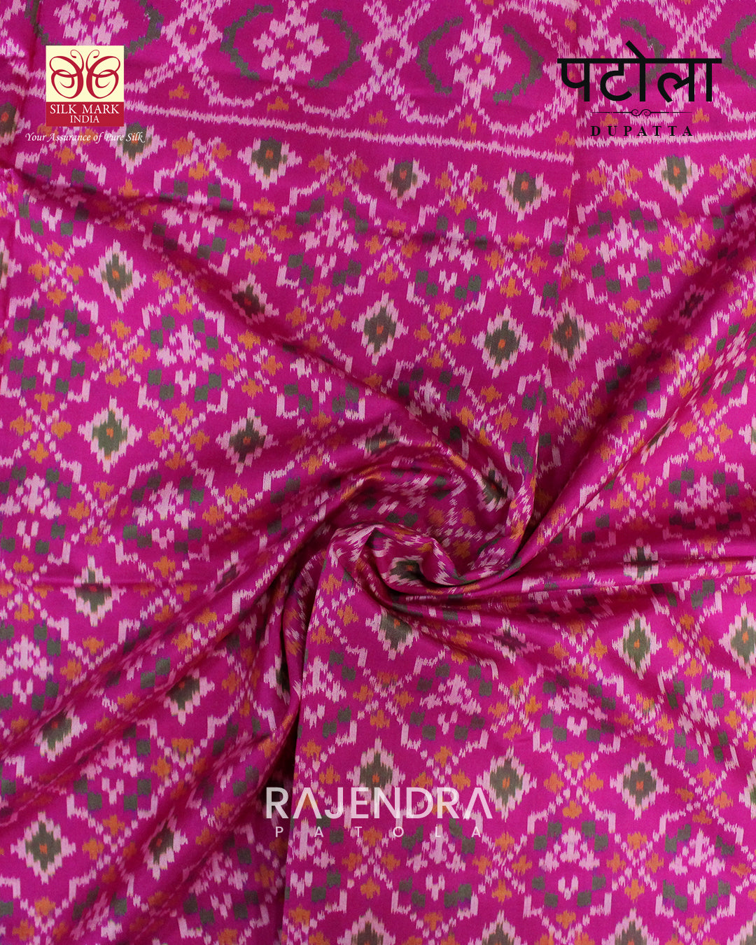 Exclusive Buttonful Pink Single Ikat Rajkot Patola Dupatta