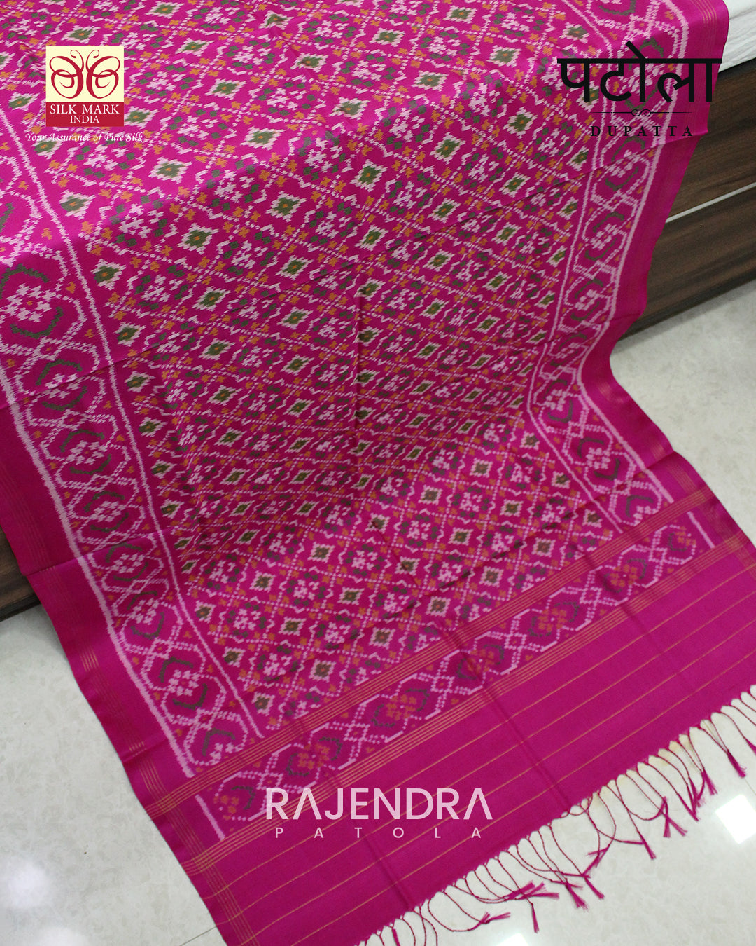 Exclusive Buttonful Pink Single Ikat Rajkot Patola Dupatta