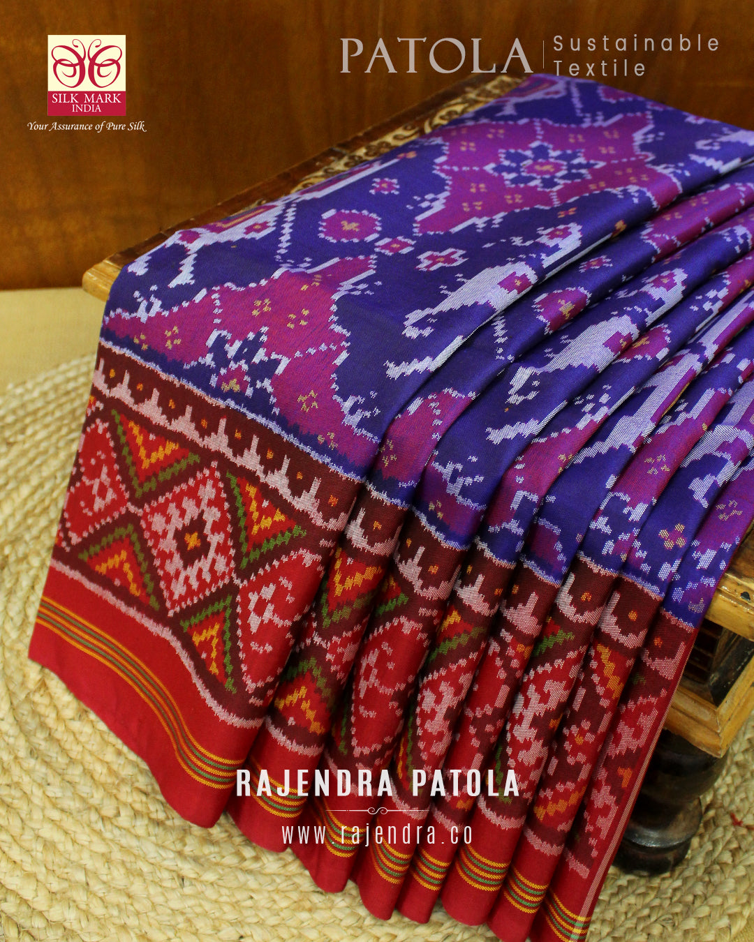 Intricate Handwoven Chabadi with Elephant Bhat Rajkot Patola Saree