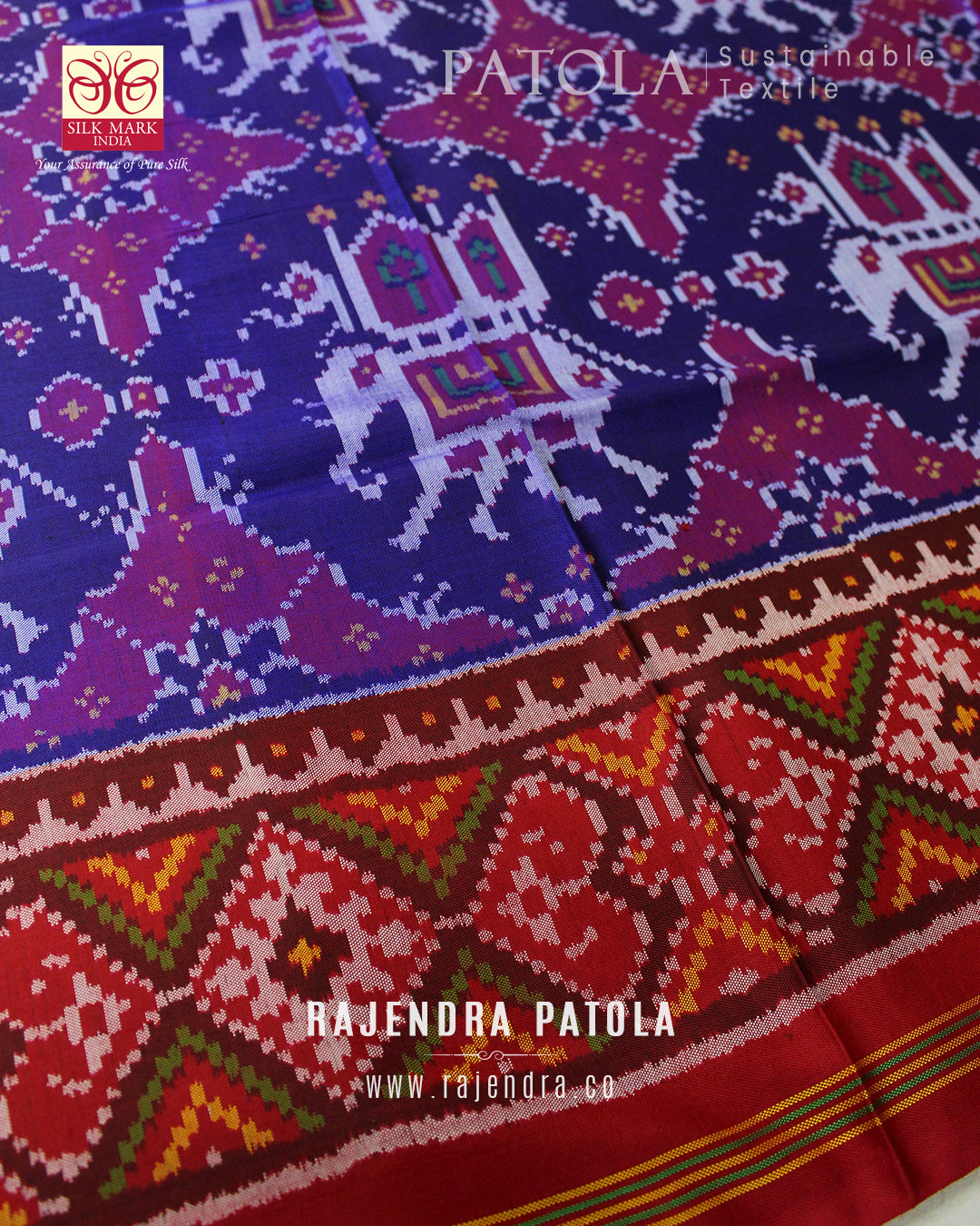 Intricate Handwoven Chabadi with Elephant Bhat Rajkot Patola Saree