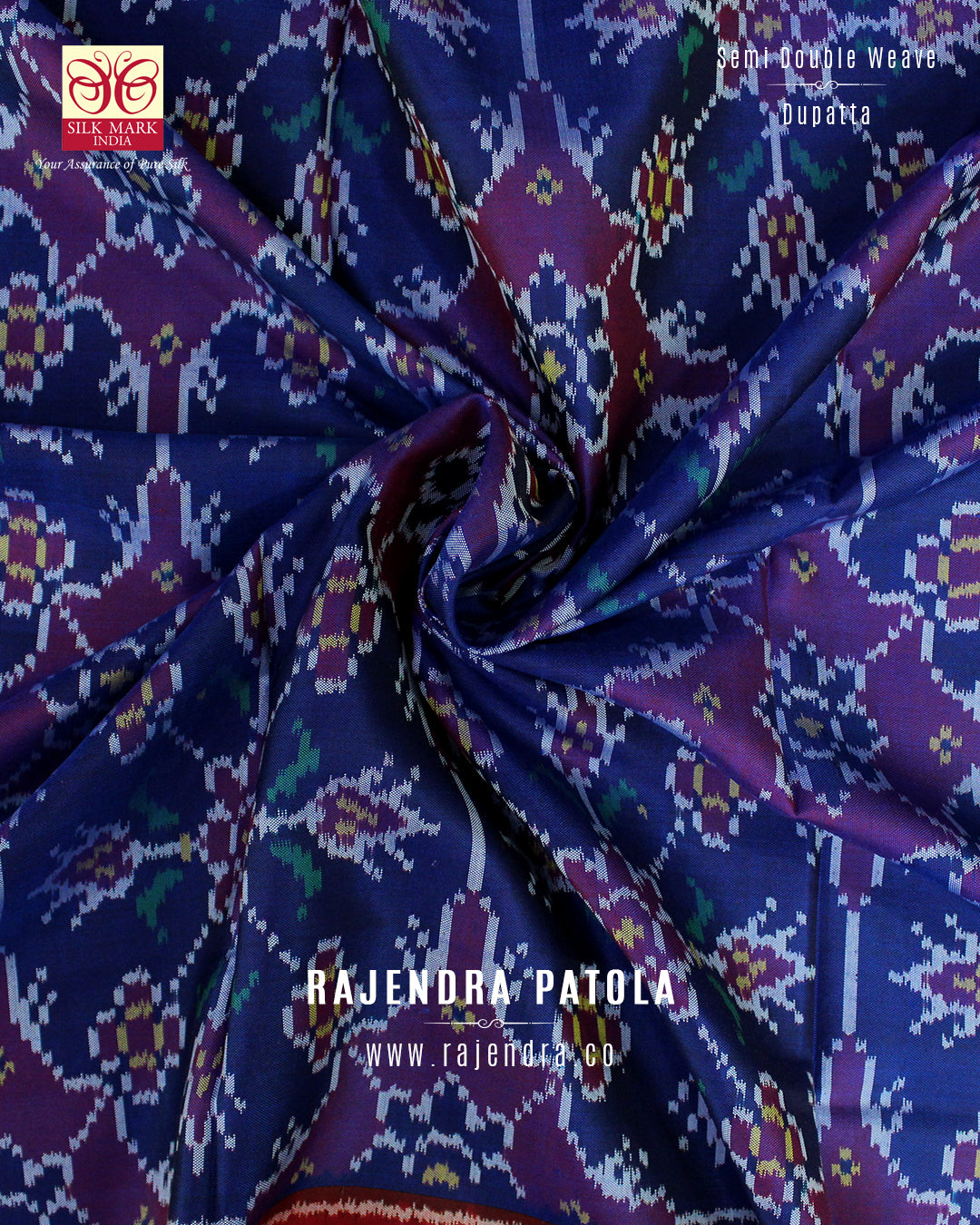 Traditional Chabadi Red Blue Semi Double Ikat Rajkot Patola Dupatta