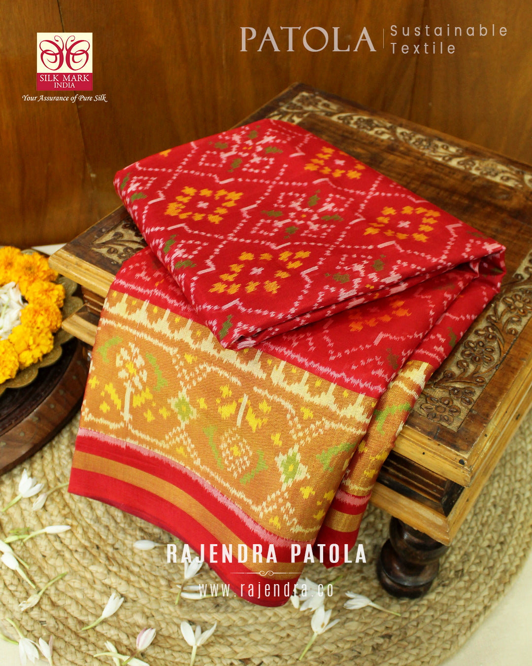 Traditional Chanda Bhat Single Ikat Rajkot Patola Saree
