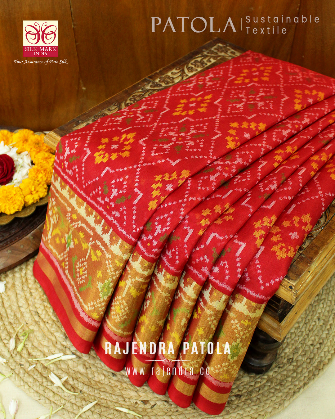 Traditional Chanda Bhat Single Ikat Rajkot Patola Saree