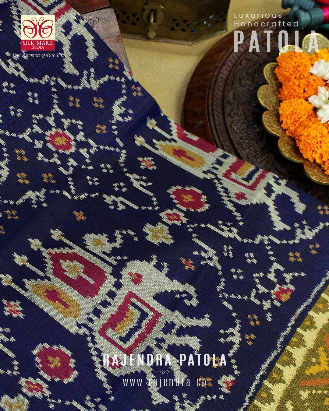 Traditional Elephant Motif Single Ikat Rajkot Patola Saree