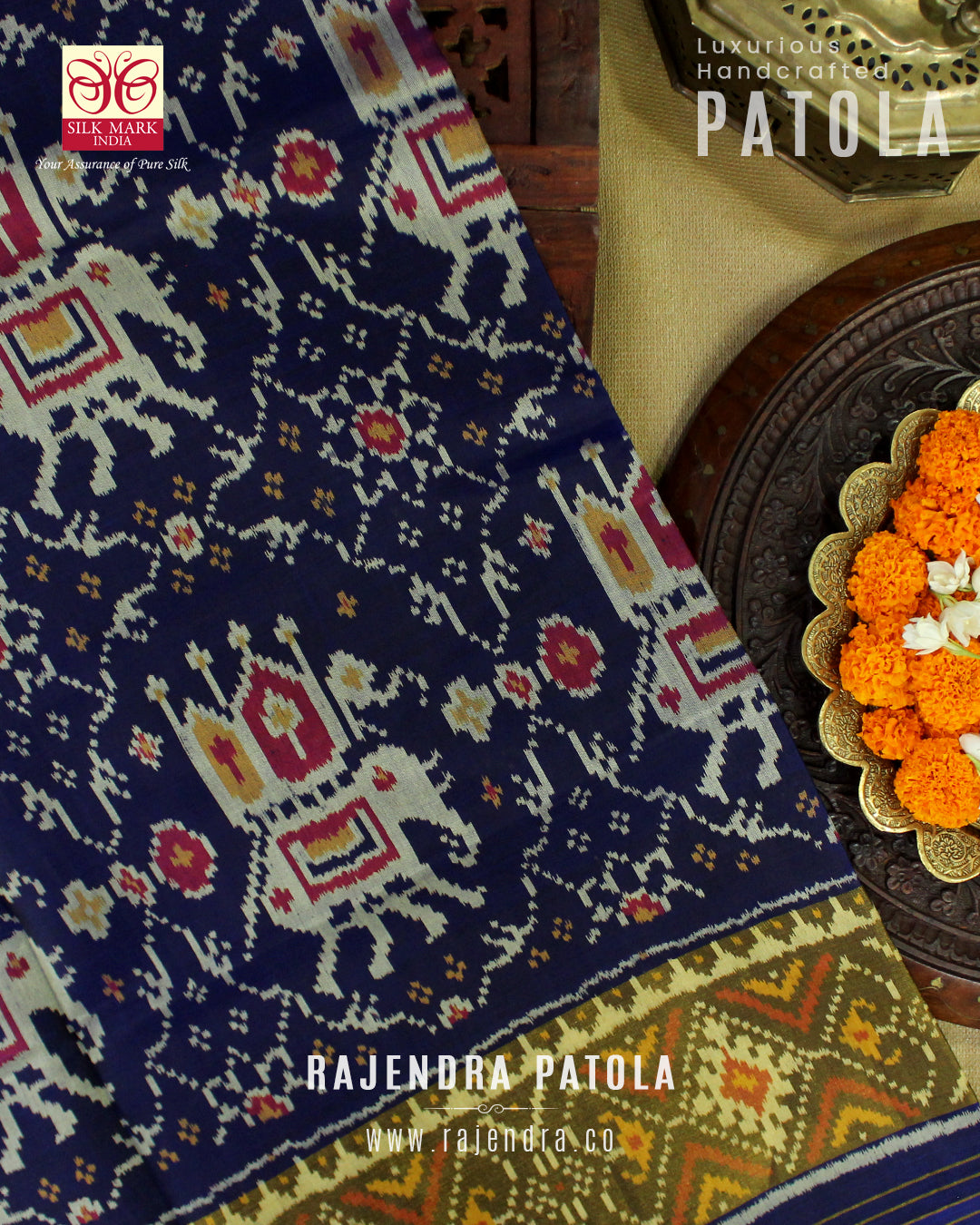Traditional Elephant Motif Single Ikat Rajkot Patola Saree