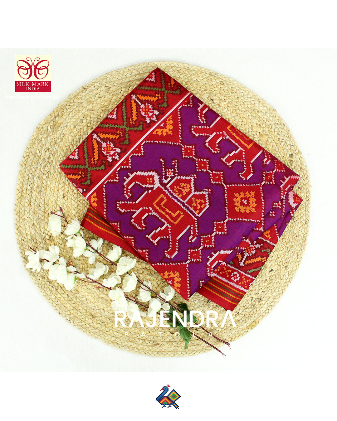 Exclusive Elephant Motif Purple Semi Double Weave Rajkot Patola Saree