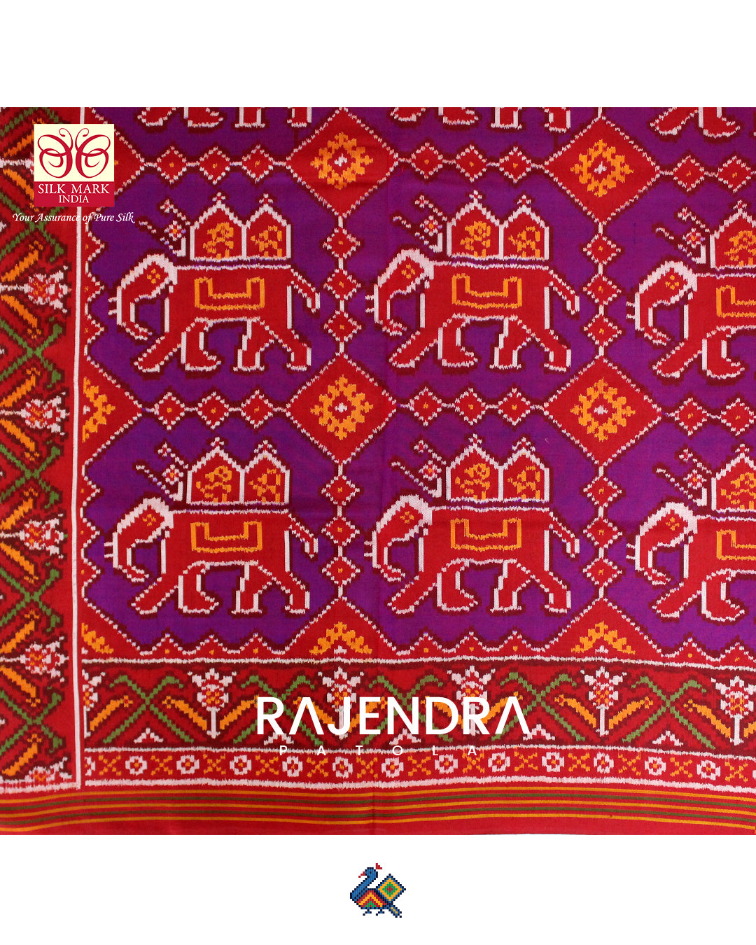 Exclusive Elephant Motif Purple Semi Double Weave Rajkot Patola Saree