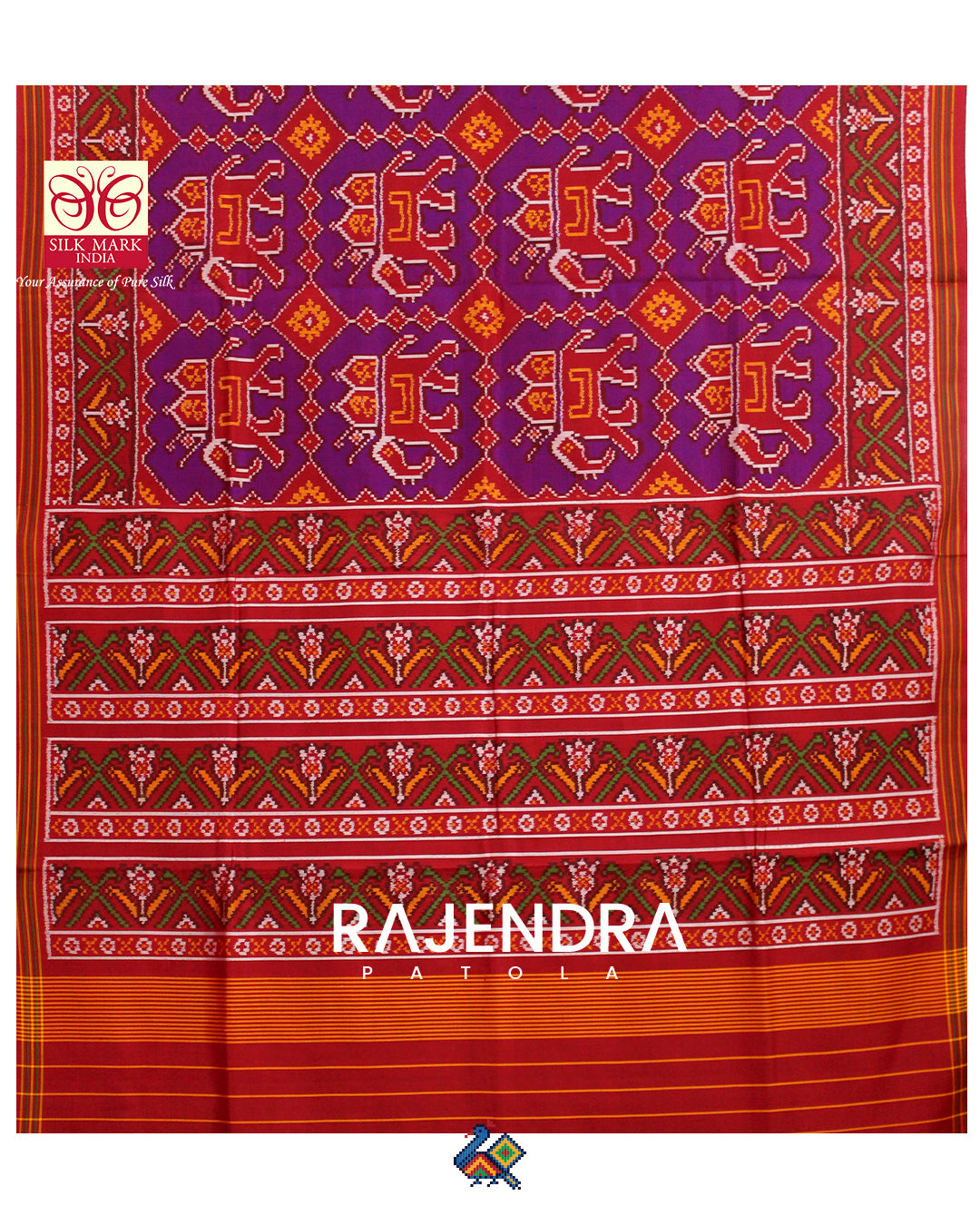 Exclusive Elephant Motif Purple Semi Double Weave Rajkot Patola Saree