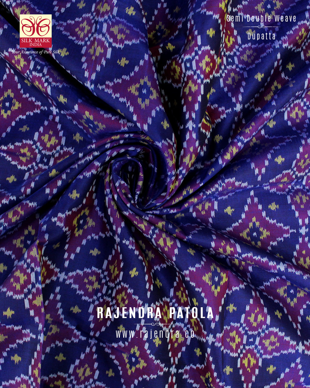 Exclusive Red and Royal Blue Shaded Semi Double Ikat Rajkot Patola Dupatta
