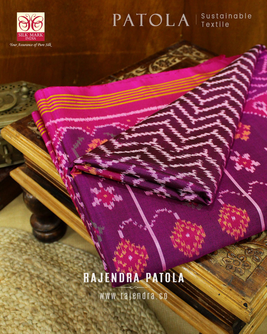 Exclusive Laheriya Skirt Border Semi Double Weave Rajkot Patola Saree