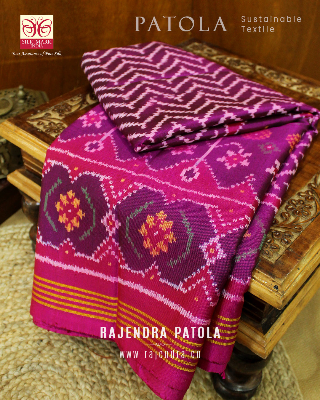 Exclusive Laheriya Skirt Border Semi Double Weave Rajkot Patola Saree