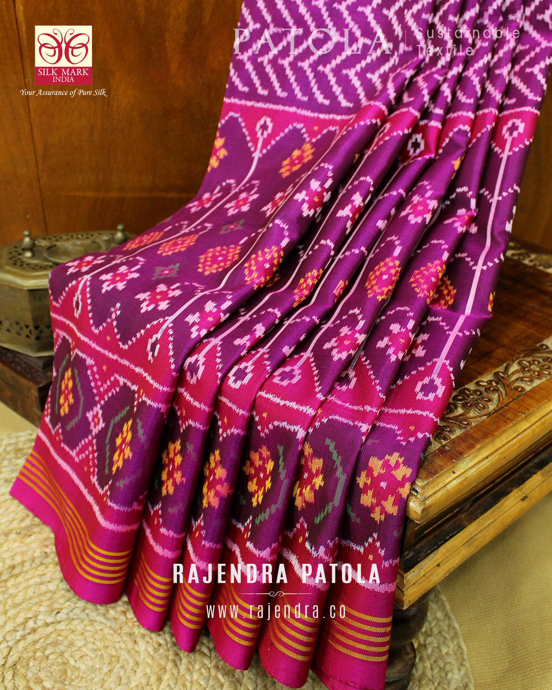Exclusive Laheriya Skirt Border Semi Double Weave Rajkot Patola Saree