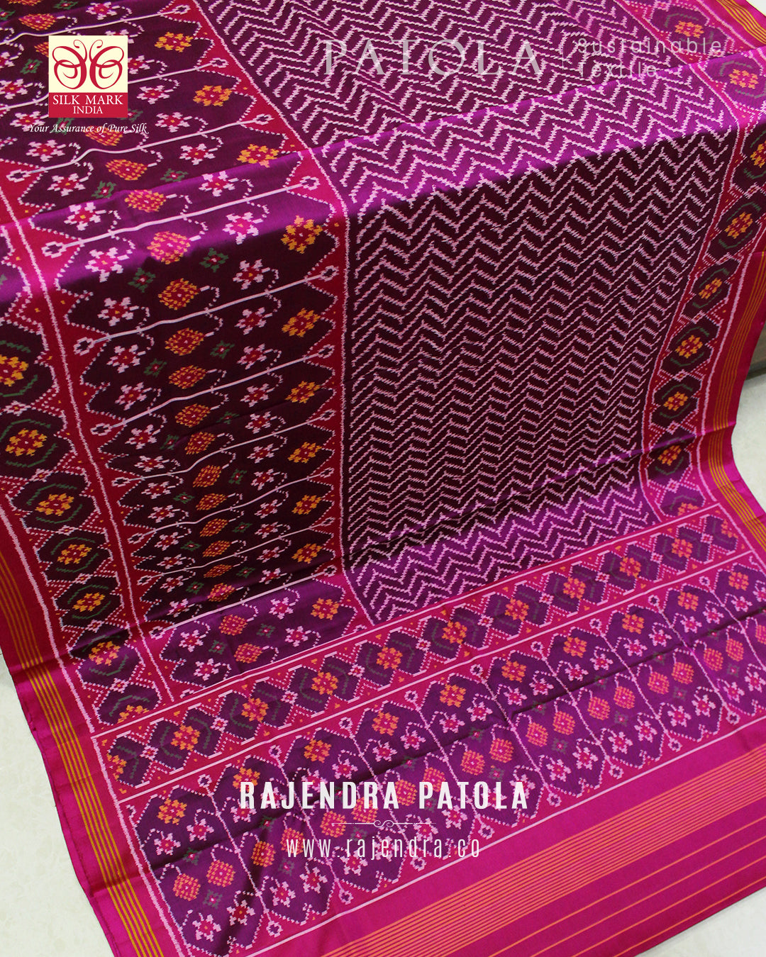 Exclusive Laheriya Skirt Border Semi Double Weave Rajkot Patola Saree