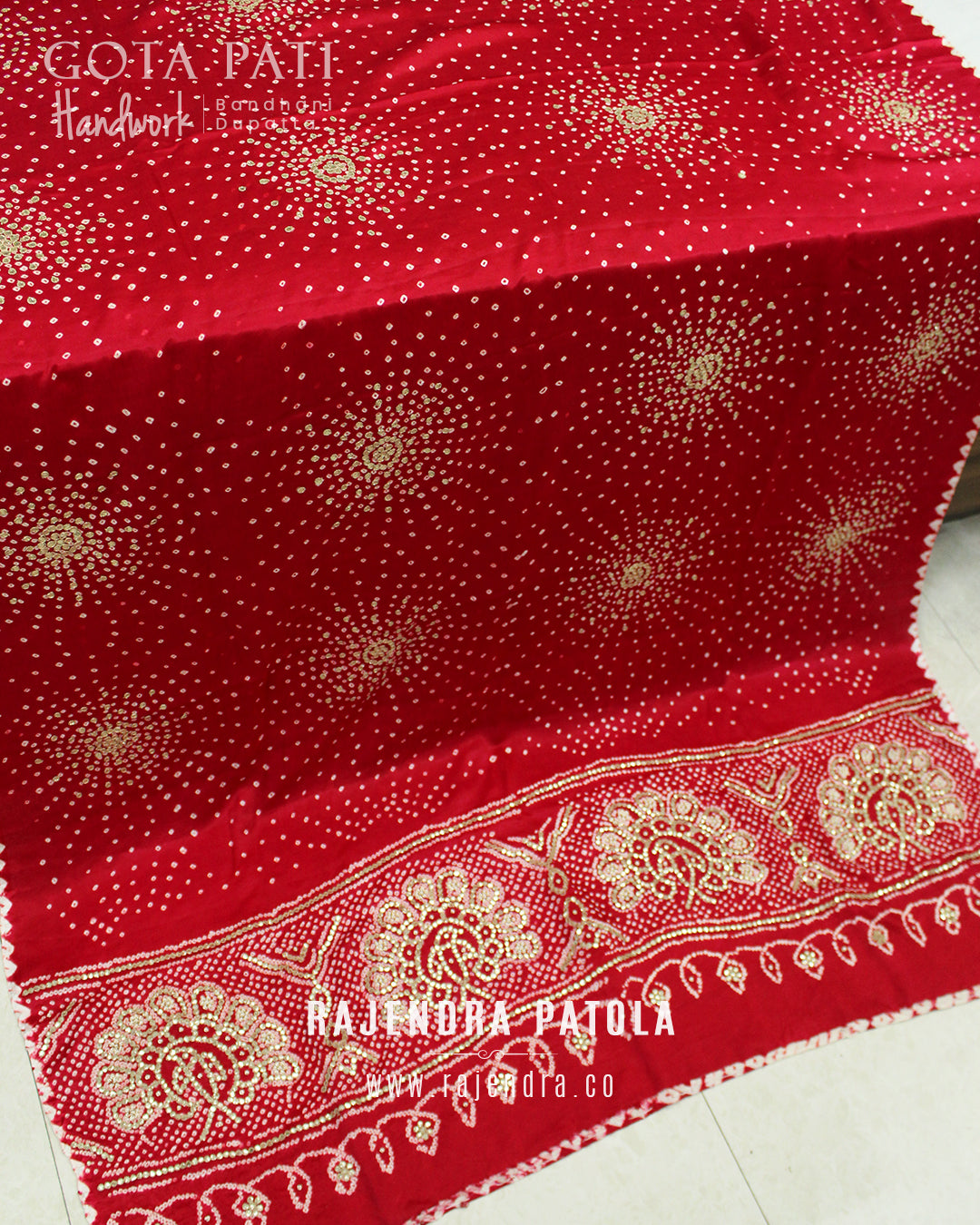 Exclusive Gota Pati Handwork Gaji Silk Bandhani Dupatta