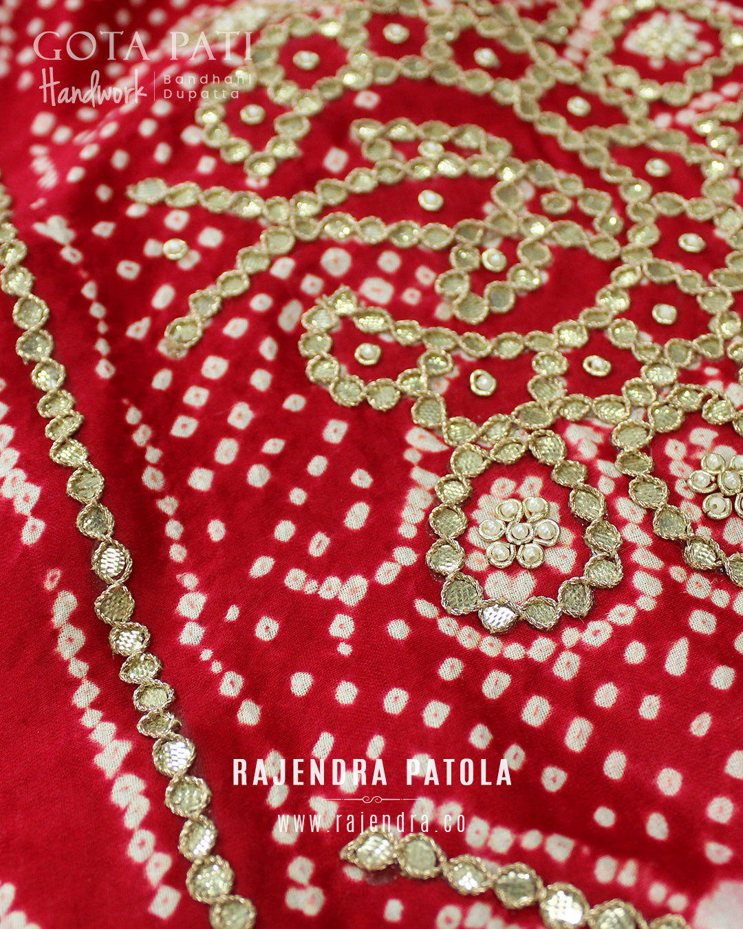 Exclusive Gota Pati Handwork Gaji Silk Bandhani Dupatta