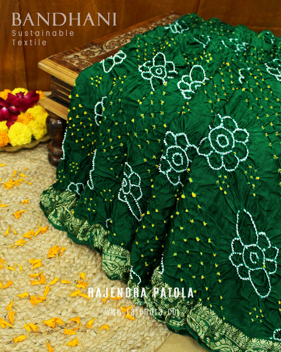 Traditional Nakshi Border Pure Gaji Silk Bandhani Saree