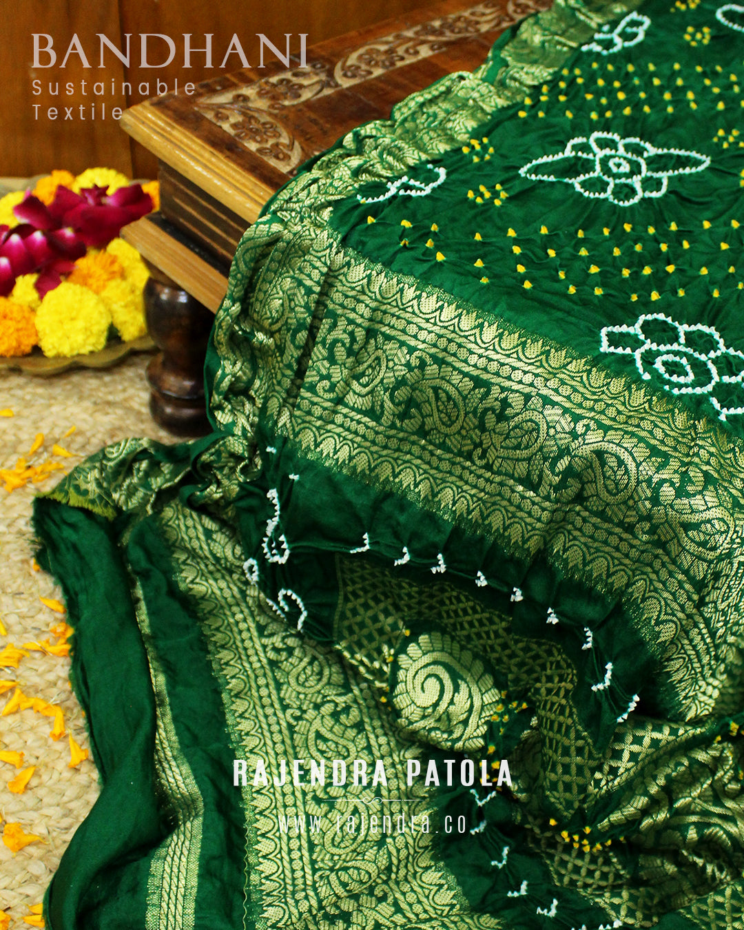 Traditional Nakshi Border Pure Gaji Silk Bandhani Saree