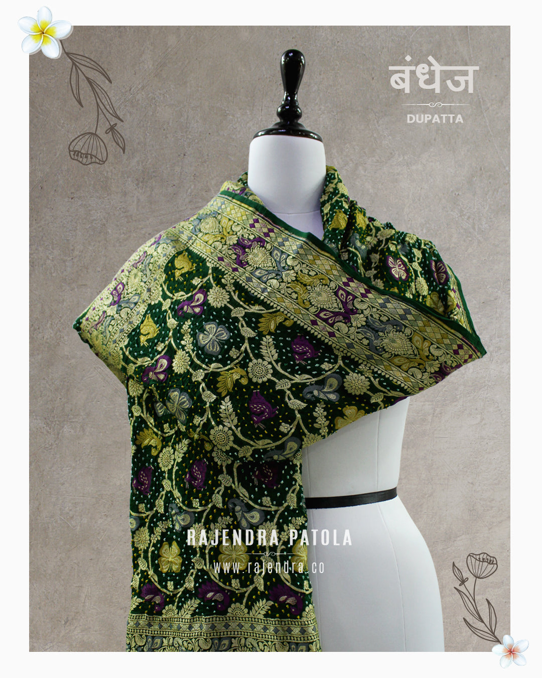 Pure Georgette Handloom Shikargha Banarasi Bandhani Dupatta
