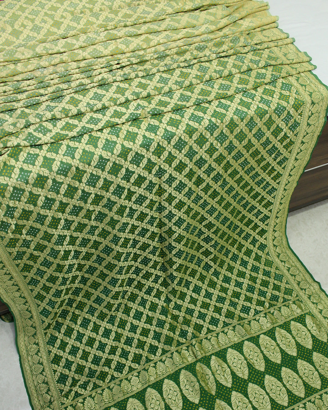 Traditional Light Dark Green Pure Georgette Banarasi Bandhani Saree