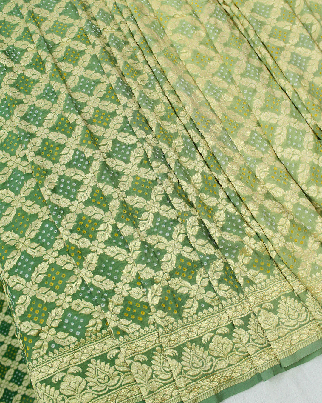 Traditional Light Dark Green Pure Georgette Banarasi Bandhani Saree