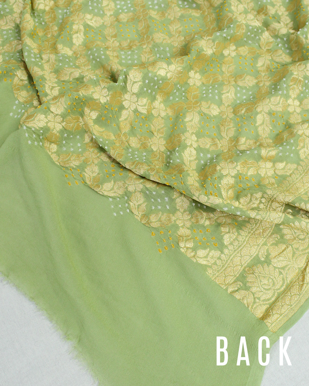 Traditional Light Dark Green Pure Georgette Banarasi Bandhani Saree