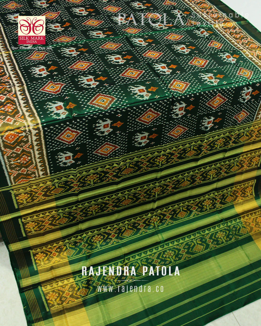 Traditional Hathi Chanda Bhat Single Ikat Rajkot Patola Saree