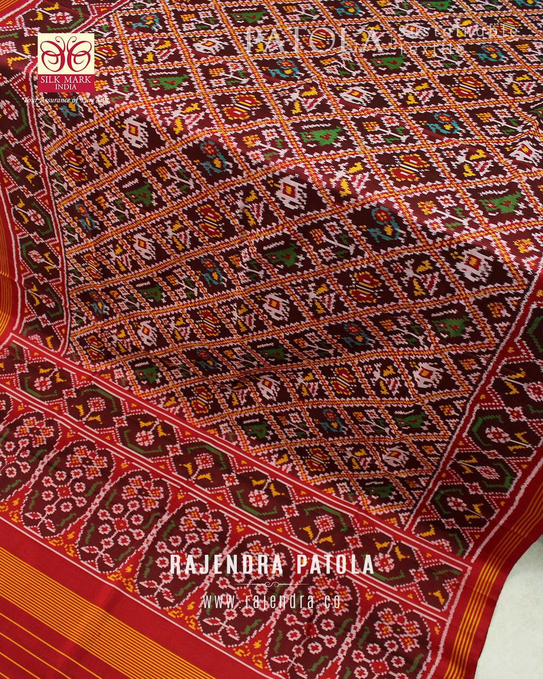 Traditional Hathi Popat Bhat 6 Figure Single Ikat Rajkot Patola Saree