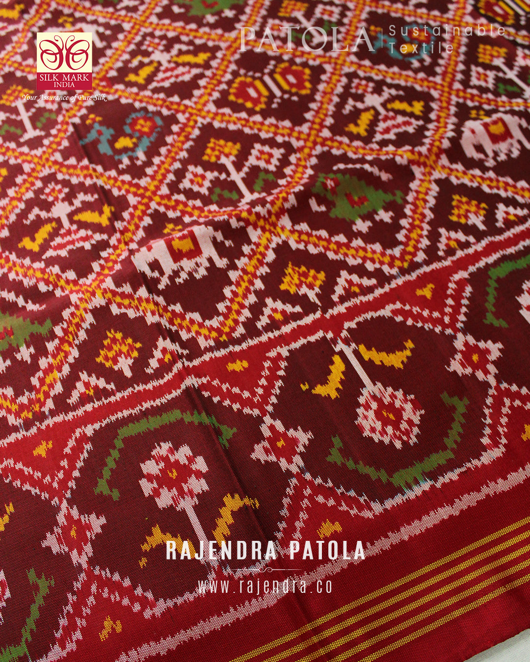 Traditional Hathi Popat Bhat 6 Figure Single Ikat Rajkot Patola Saree