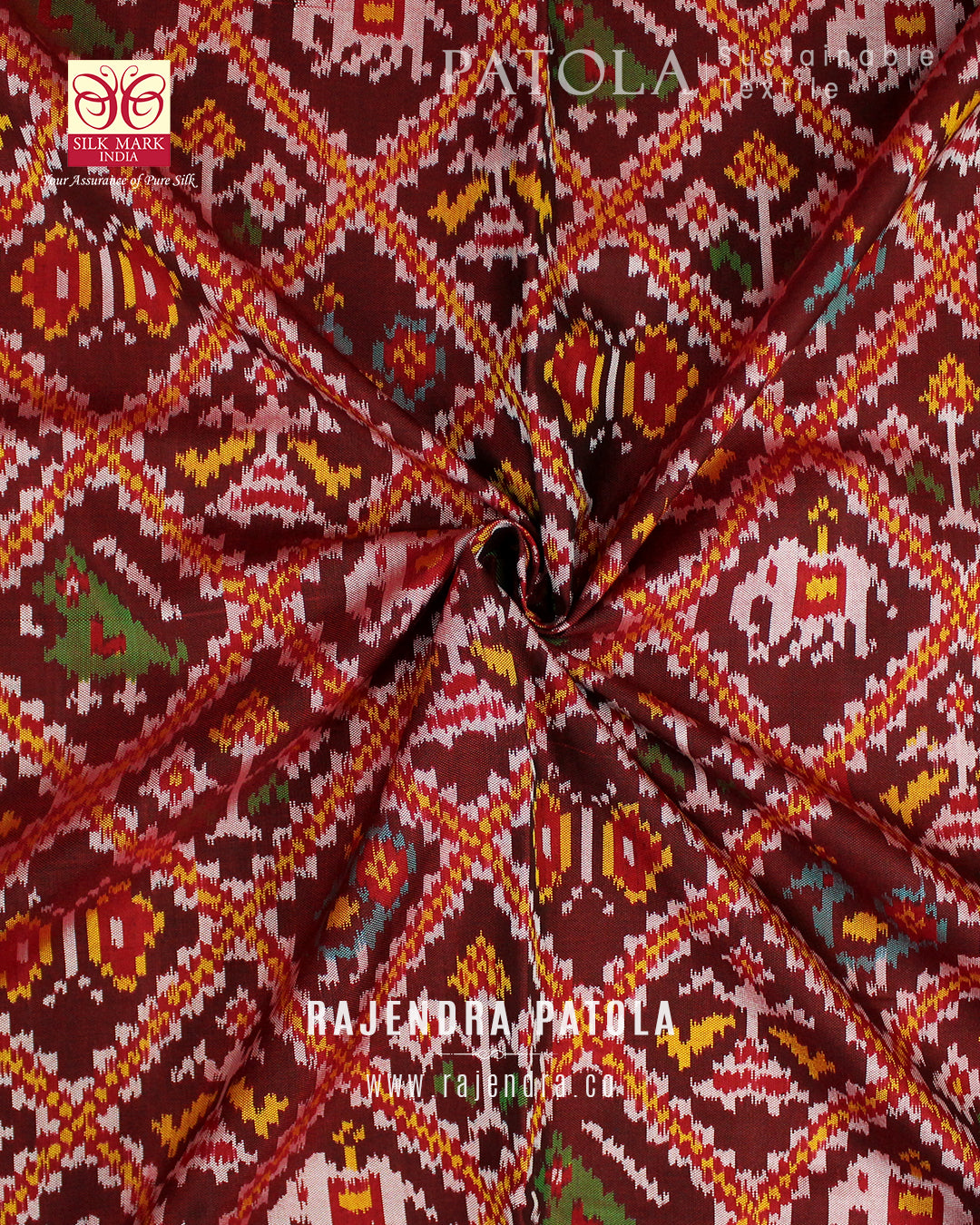 Traditional Hathi Popat Bhat 6 Figure Single Ikat Rajkot Patola Saree