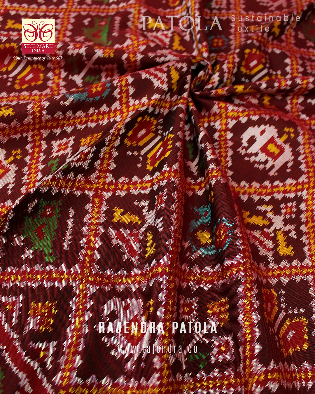 Traditional Hathi Popat Bhat 6 Figure Single Ikat Rajkot Patola Saree