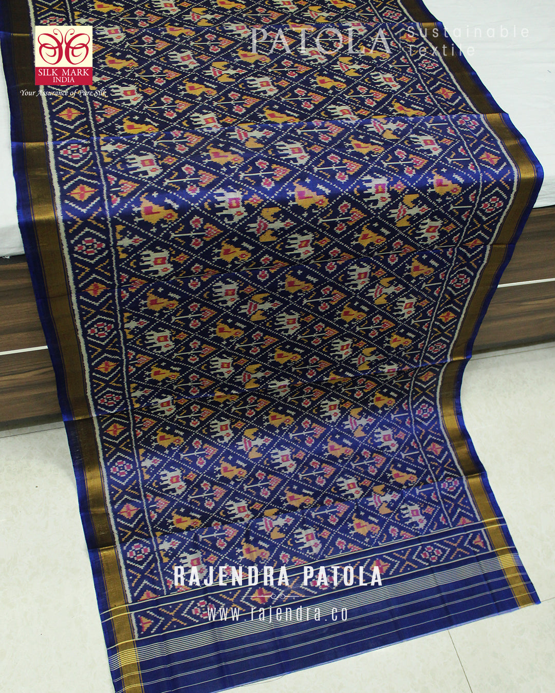 Traditional Hathi Popat Bhat Single Ikat Rajkot Patola Dupatta