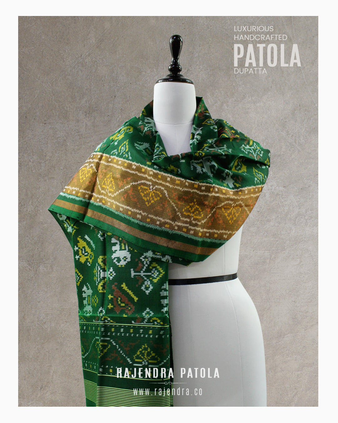 Traditional Hathi Popat Design Single Ikat Rajkot Patola Dupatta