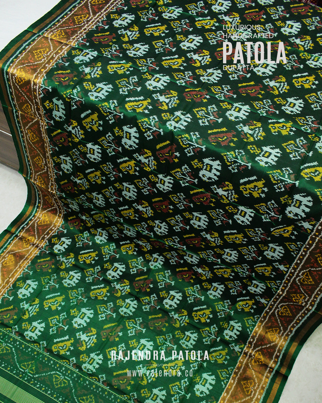 Traditional Hathi Popat Design Single Ikat Rajkot Patola Dupatta