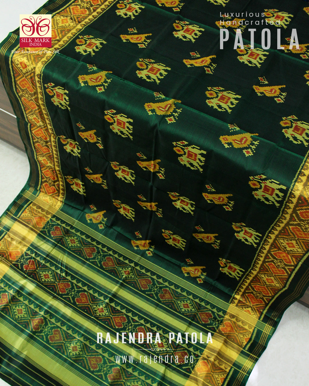 Dark Green Printed Patola Silk Saree - Urban Womania