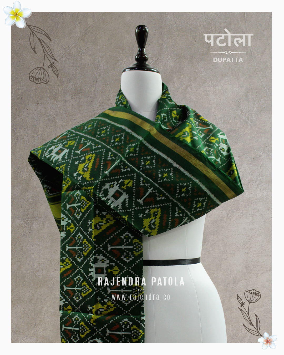 Traditional Hathi Popat Bhat Rajkot Patola Dupatta
