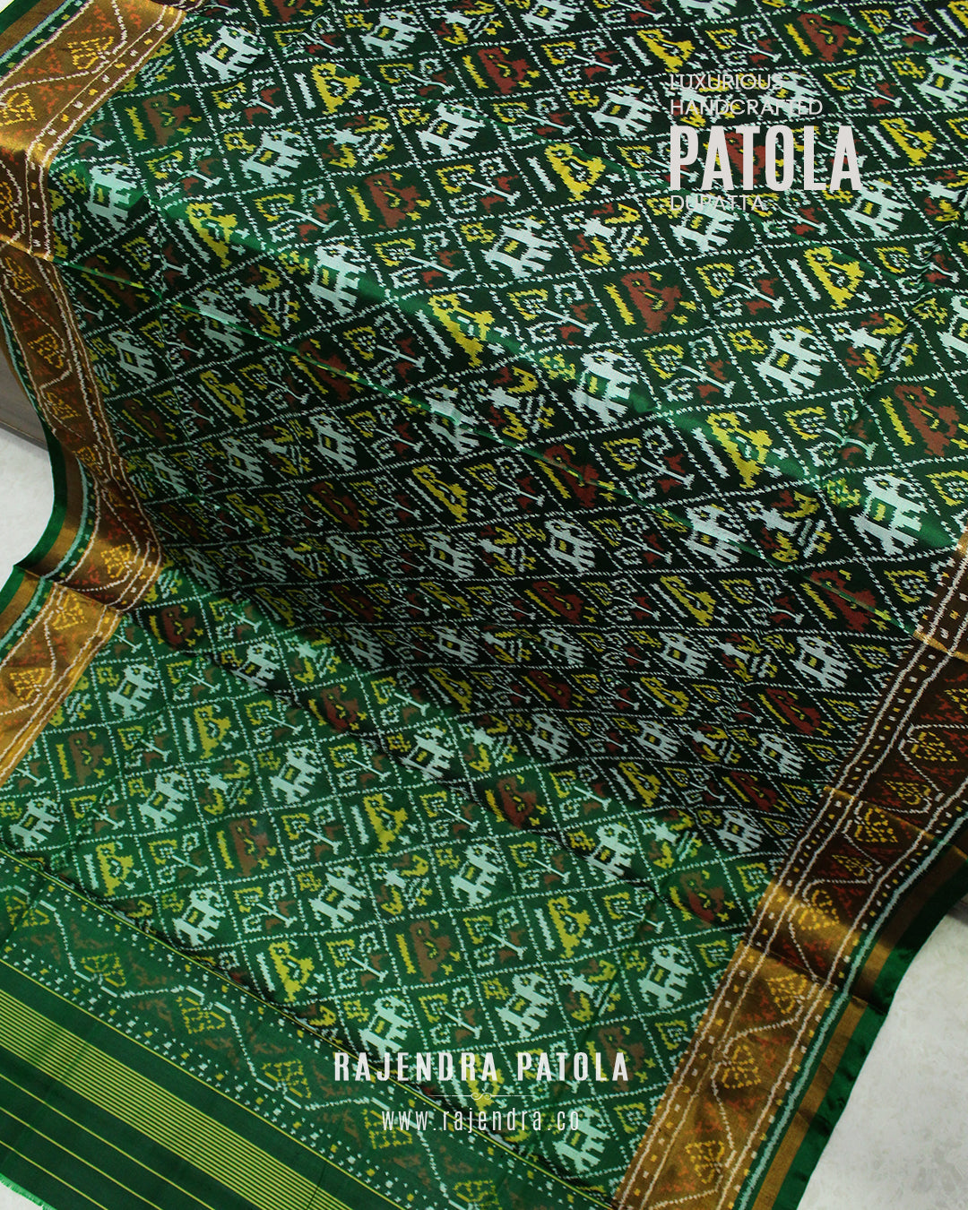 Traditional Hathi Popat Single Ikat Rajkot Patola Dupatta