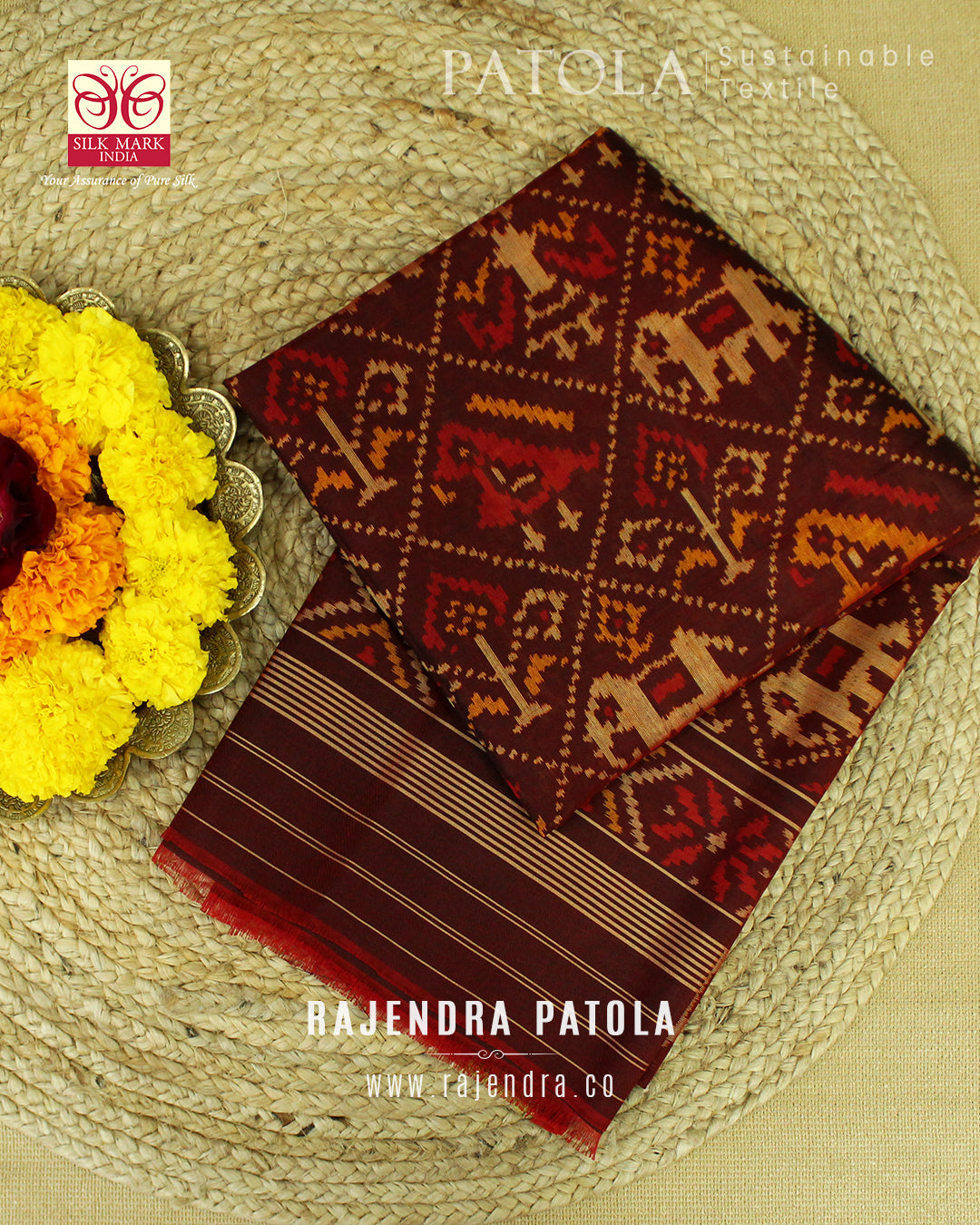Traditional Hathi Popat Single Ikat Rajkot Patola Dupatta