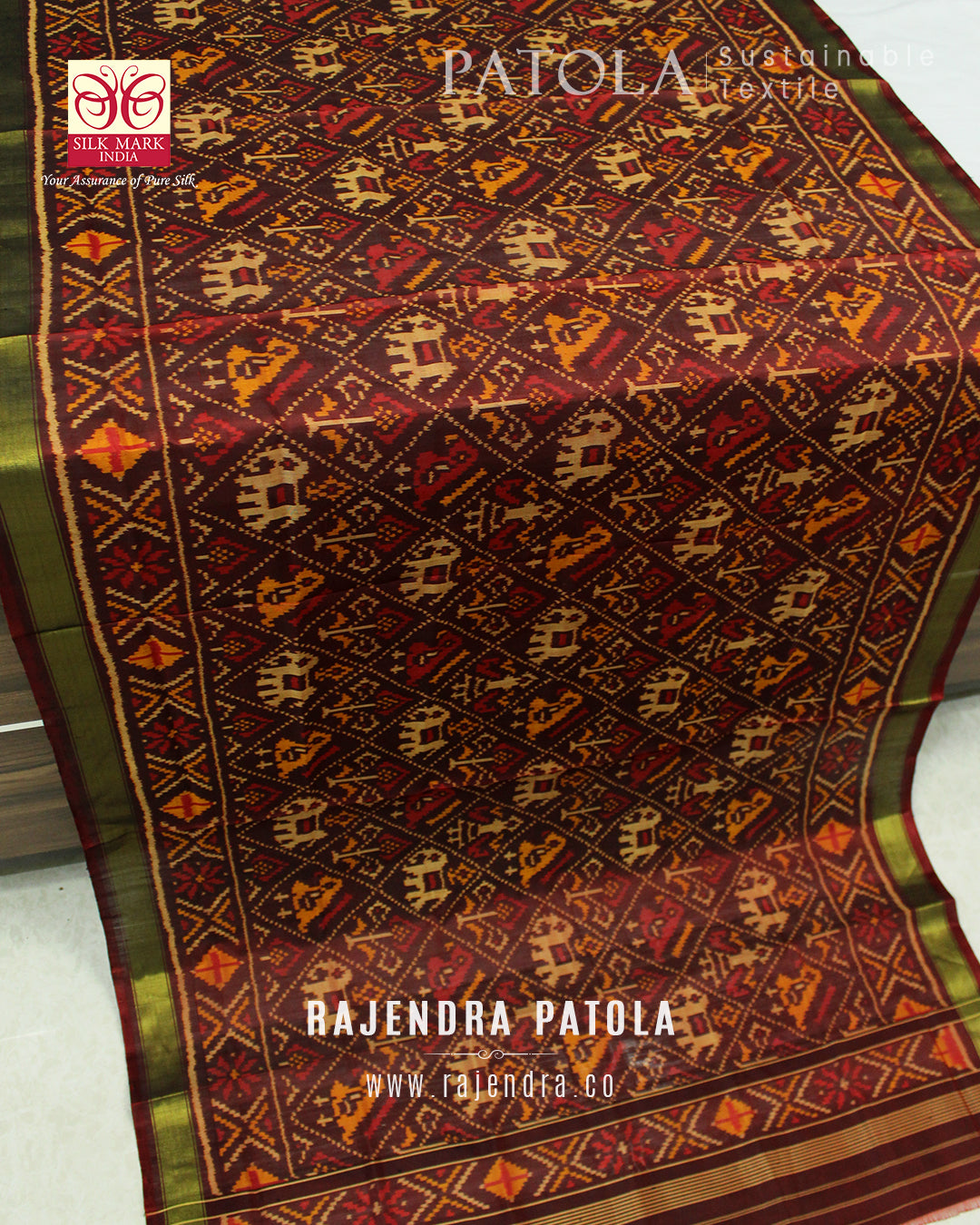 Traditional Hathi Popat Single Ikat Rajkot Patola Dupatta