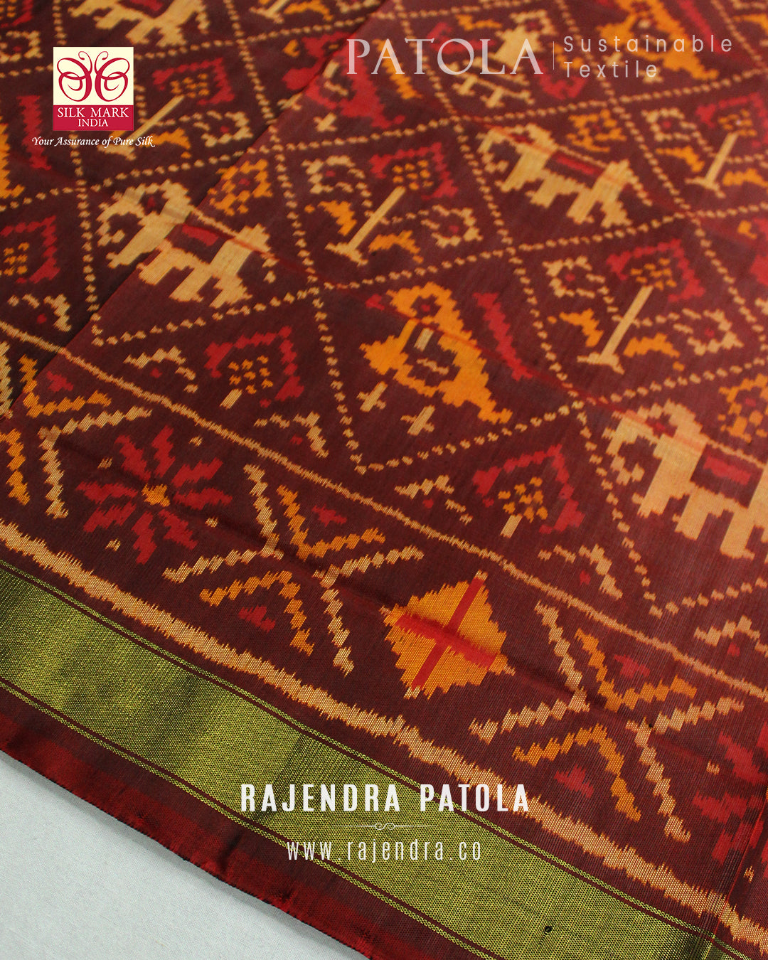 Traditional Hathi Popat Single Ikat Rajkot Patola Dupatta