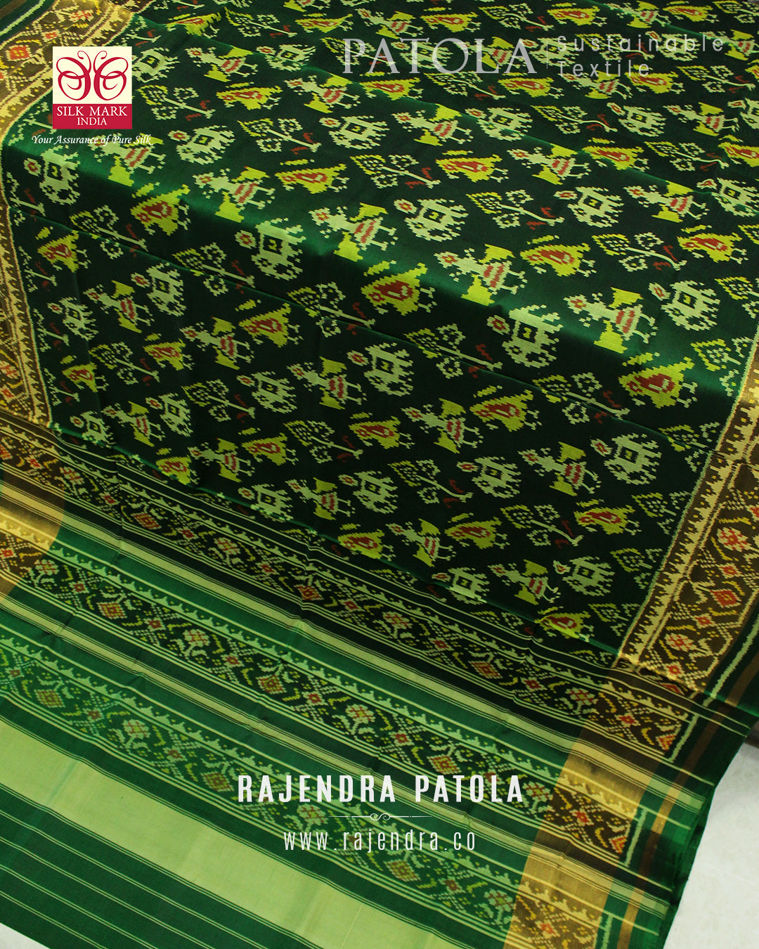 Traditional Hathi Popat Bhat Single Ikat Rajkot Patola Saree