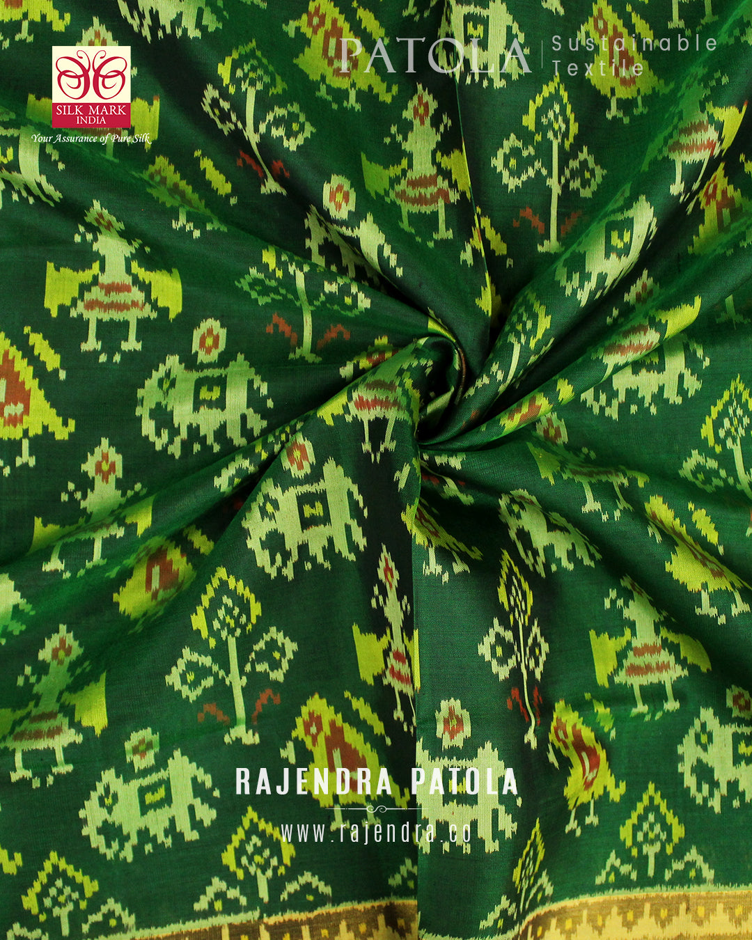 Traditional Hathi Popat Bhat Single Ikat Rajkot Patola Saree
