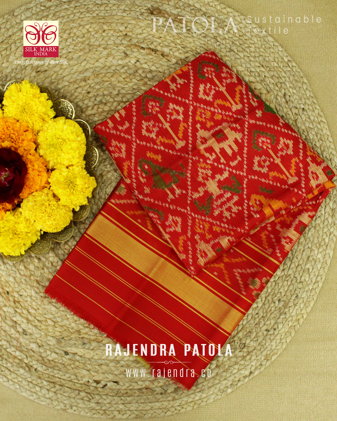 Traditional Hathi Popat Single Ikat Rajkot Patola Dupatta