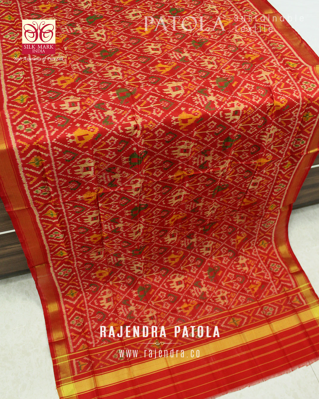 Traditional Hathi Popat Single Ikat Rajkot Patola Dupatta